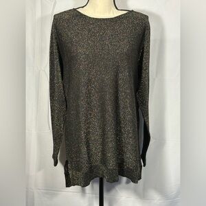 MICHAEL by Michael Kors Black Gold Shimmer Long Sleeve Top‎ Sweater, Large